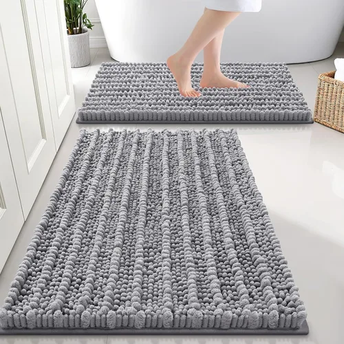 Miniatura 36 de Smiry Juego de 2 alfombras de baño, suaves y absorbentes, parte trasera de goma antideslizante, lavables a máquina, juego de alfombras de baño