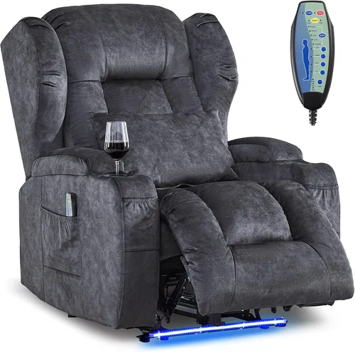 Miniatura 22 de DRMBOOK Silla Reclinable Eléctrica, Sofá Reclinable Eléctrico Wall Hugger con Masaje y Calor, Asiento de Teatro Sobrerelleno con Puerto