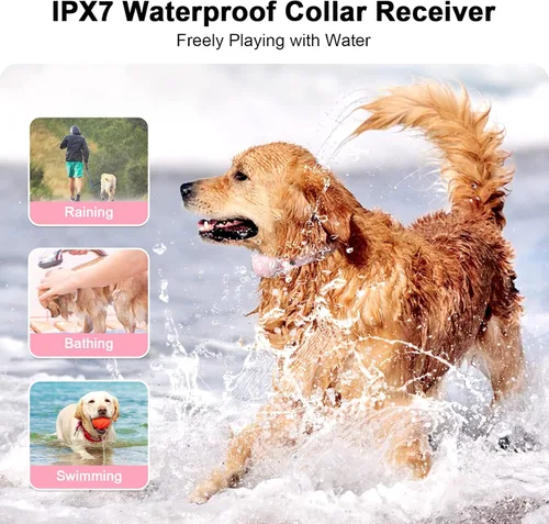 Miniatura 4 de Bousnic Collar de entrenamiento para perros con control remoto, collar de choque de perro de 1000 pies para perros pequeños, medianos y grandes, Rosa