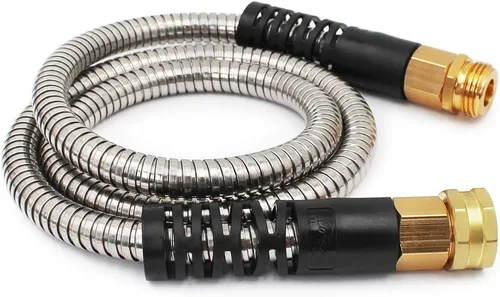 Miniatura 10 de Cesun Manguera de jardín corta de 3 pies, manguera de agua conductora de metal, resistente y ligera, tubo de agua de acero inoxidable para RV, al
