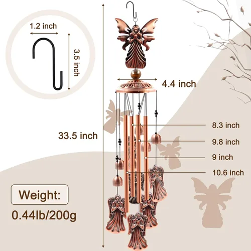 Miniatura 3 de Campanillas de viento para exteriores en liquidación, Ukulork Angel campanilla de viento de tubo de aluminio con gancho en S, decoración de patio
