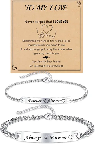 Pulseras a juego, pulseras de pareja, regalos de aniversario para él y ella, novio y novia, pulseras de acero inoxidable, joyería de relación,