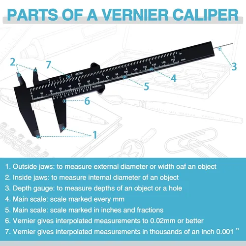 Miniatura 4 de Flutesan Mini pinza de plástico de 6 pulgadas/5.906 in, herramienta de medición de doble escala, pinza de vernier rectangular, regla de lectura