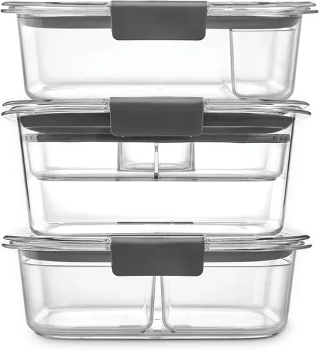 Miniatura 2 de Rubbermaid Brilliance - Juego de 3 recipientes de almacenamiento de alimentos sin BPA con tapas, bandejas extraíbles, herméticos, a prueba de fugas