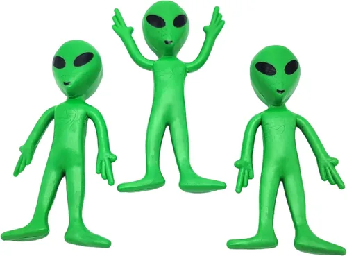 Zugar Land Figuras de acción de extraterrestres verdes de goma flexible (3.75 pulgadas), extremidades alienígenas OVNI, juguetes sensoriales para