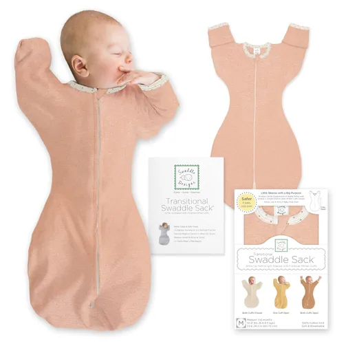 SwaddleDesigns Saco de Arrullo de Transición, Mangas de Media Longitud con Brazos Arriba y Puños con Manoplas, Arrullo para la Transición del Recién