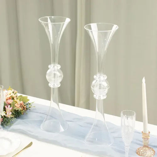 Miniatura 8 de Efavormart - Juego de 2 centros de mesa de trompeta con adornos de cristal transparente de 21 pulgadas, jarrón reversible de plástico para flores