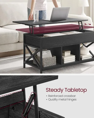 Miniatura 5 de VASAGLE Mesa de Centro con Tapa Elevable, Mesa de Café Elevable con Estante de Almacenamiento, Compartimentos Ocultos y Tapa Elevable, para Sala