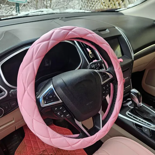 Miniatura 8 de YHONGJT Funda de cuero de microfibra suave para volante, universal de 15 pulgadas para mujeres y niñas, apta para vehículos, sedanes, SUV