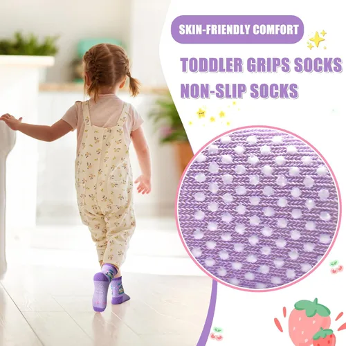 Miniatura 3 de HYCLES Calcetines Antideslizantes para Niños Pequeños, 12 Pares de Calcetines de Algodón con Agarre Antideslizante para Niños y Niñas de 1-7 años