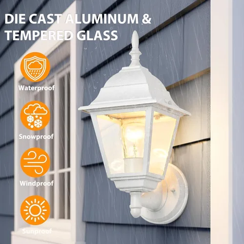 Miniatura 4 de Faroles de pared para exteriores, paquete de 2 luces blancas impermeables para porche, con vidrio transparente, aplique de aluminio resistente a