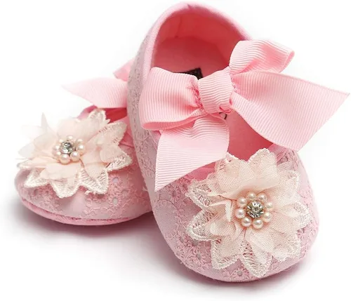 Zapatos planos Mary Jane para bebés y niñas, con lazo, floral, princesa, vestido de boda, zapatos suaves para recién nacidos, cuna para primeros