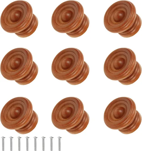 Miniatura 9 de Bitray Perillas de madera redondas con forma de hongo y color marrón claro, tiradores de cajón de madera - 8