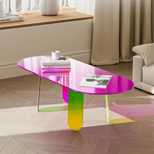 Miniatura 2 de Mesa auxiliar de acrílico grande, mesa iridiscente extra larga de 47.2 pulgadas con alfombrilla de PVC, mesa auxiliar para sala de estar, mesa