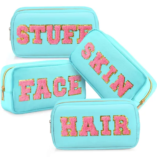 Miniatura 18 de Remerry 4 piezas de bolsas de cosméticos de nailon impermeables, organizador de maquillaje espacioso para viajes para mujeres, bolsa de chenilla