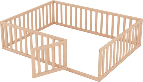 Miniatura 7 de Bellemave Cama de suelo para niños, marco de cama Montessori tamaño Queen con barandillas de valla para niños, camas de madera para niños y niñas