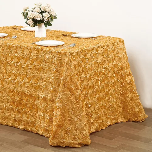 Miniatura 6 de QueenDream Mantel de roseta dorada de 90 x 132 pulgadas, mantel floral rústico para bodas, fiestas de cumpleaños, eventos y decoración