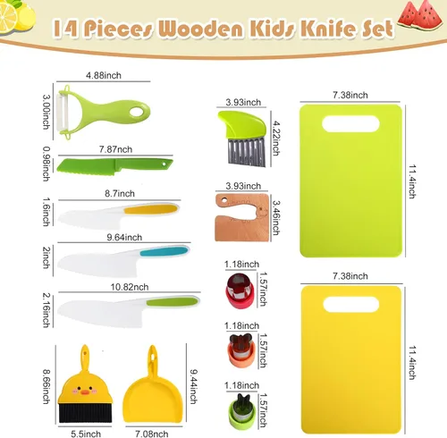 Miniatura 10 de 14 piezas de juego de cuchillos de cocina seguros de juguete Montessori para niños pequeños, juego de cuchillos para niños para cocina real