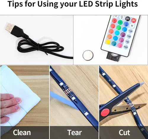 Miniatura 6 de KUMQUAT Tira de luces LED RGB retroiluminación para TV, 5 V, USB, multicolor, tiras de luz LED de 6.56 pies/6.6 ft, kit de tira que cambia