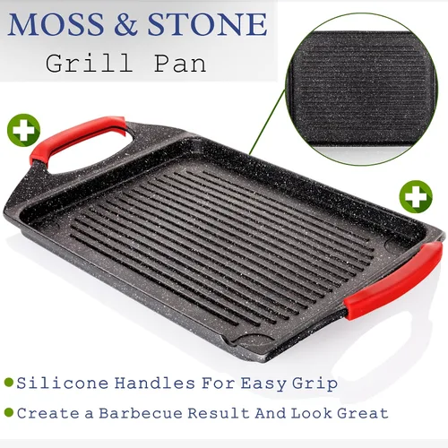 Miniatura 3 de Moss & Stone Sartén Cuadrada para Parrilla para Cocinar en Interiores, Sartén de Freír de 9.5 Pulgadas de Cobre Antiadherente para Saltear y Freír