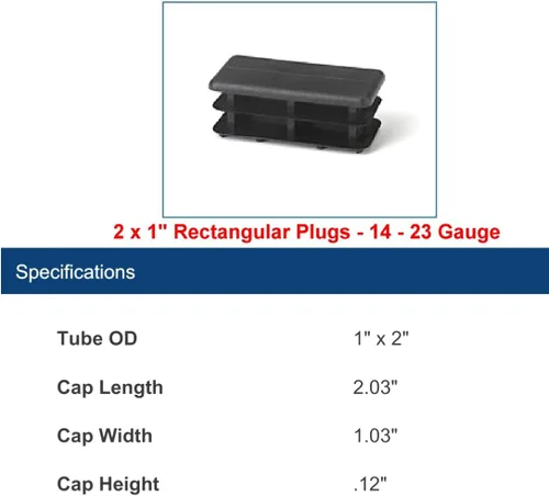 Miniatura 2 de (paquete de 4) tapones rectangulares a presión de 1 x 2 pulgadas (14-23 Ga - 1.83-1.95 pulgadas de largo x 0.84-0.95 pulgadas de ancho ID) Inserto
