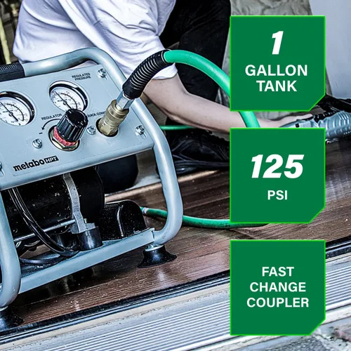 Miniatura 5 de Metabo HPT Compresor de aire silencioso, compresor de aire portátil sin aceite de 1 galón, funcionamiento ultrasilencioso a 59 dB, acoplador rápido