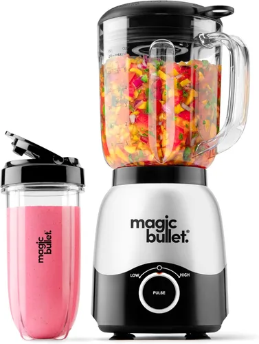 Batidora Combo Magic Bullet®, 600W, Jarra de 48oz, Taza de 16oz con Tapa para Llevar, Fácil de Limpiar, Cuchilla Cruzada, para Batidos, Salsas,