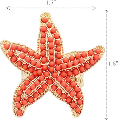 Miniatura 2 de Lavencious Anillo elástico con diseño de estrella de mar para mujer, talla 7-9, Diamantes de, Diamantes de imitación
