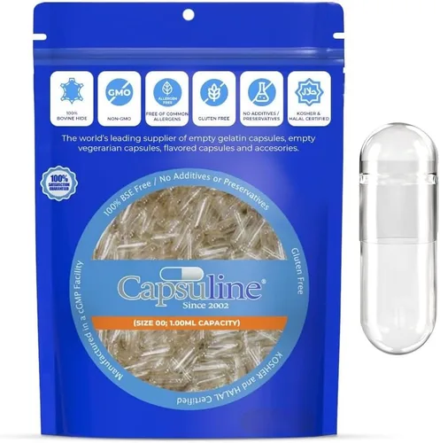 Capsuline Cápsulas de gelatina vacías separadas de tamaño 00, transparentes, 50000 unidades, sin gluten, Kosher, con certificación OGM | Pastillas