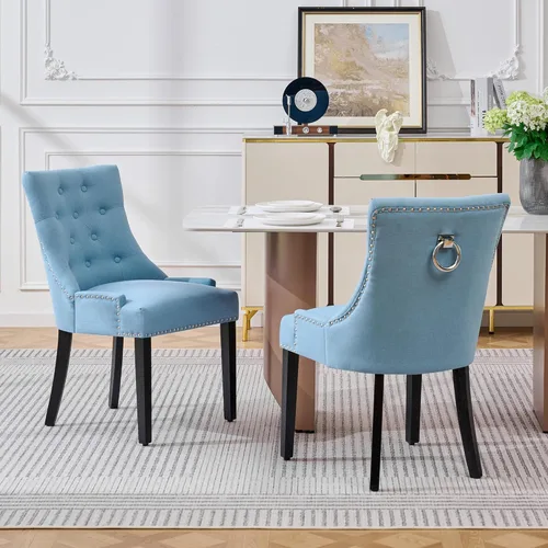 Miniatura 19 de adochr Juego de 2 sillas de comedor de terciopelo, sillas de cocina tapizadas con patas de metal, respaldo abotonado moderno con anillo de tracción