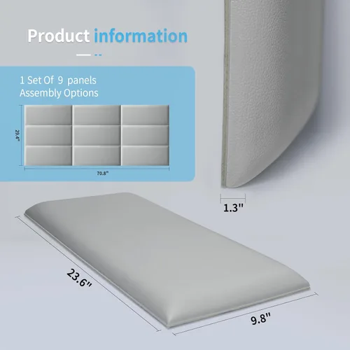 Miniatura 2 de Art3d - Cabeceras para cama matrimonial y Queen en color gris, cabeceros tapizados, insonorizados, paneles 3D despegar y pegar para pared, paquete