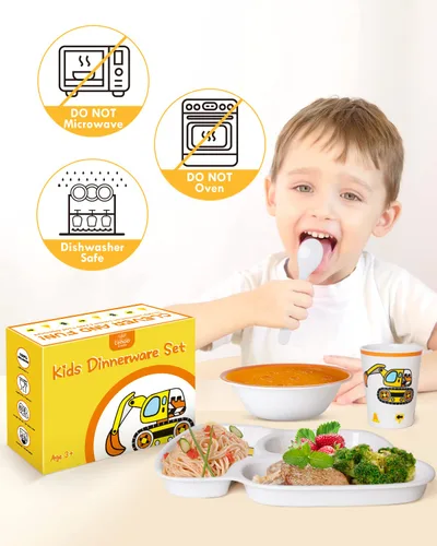 Miniatura 6 de Lehoo Castle Juego de platos y cuencos para niños, juego de vajilla para niños incluye plato, cuenco, taza y vajilla, hecho de material duradero