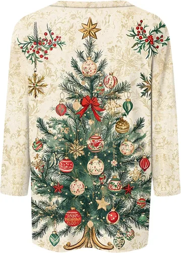 Miniatura 4 de Camisetas de manga 3/4 para mujer, cuello redondo, holgadas, casuales, con estampado floral, camisetas de moda para el trabajo de negocios