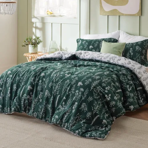 Miniatura 2 de Bedsure - Juego de edredón Queen Esmeralda – Juego de ropa de cama Queen, 3 piezas con ropa de cama floral bonita, 1 edredón reversible suave con 03