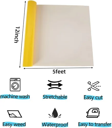 Miniatura 2 de Vinilo de transferencia de calor, 12 pulgadas x 5 pies, vinilo amarillo 3D para planchar en camiseta, compatible con todas las máquinas cortadoras