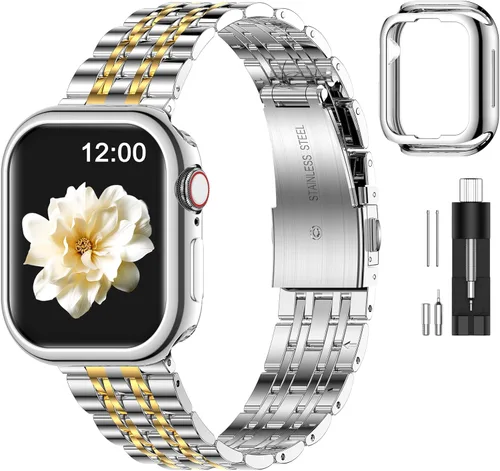 Miniatura 15 de MioHHR - Correa compatible con Apple Watch de 49 mm Ultra 3/2/1, correa de metal de acero inoxidable sólida para iWatch 49 mm Series Ultra 3/2/1