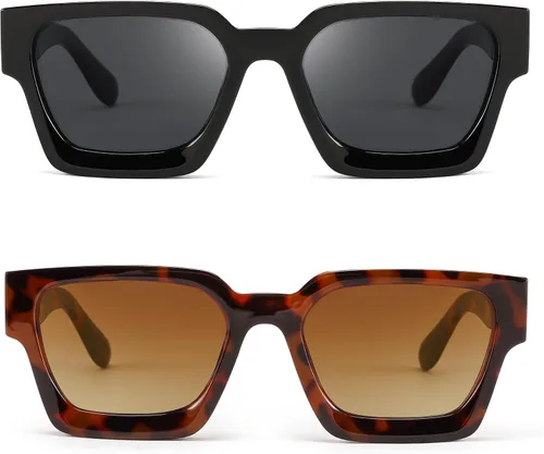 Miniatura 66 de FEISEDY Gafas de sol cuadradas retro de los años 90 para mujeres y hombres, gafas de sol rectangulares gruesas de moda con protección UV400 B2385