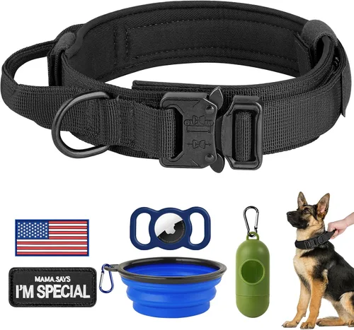Miniatura 14 de HYDEME Collar táctico ajustable para perro, collar de nailon de entrenamiento militar con mango de control y hebilla de metal pesado para perros