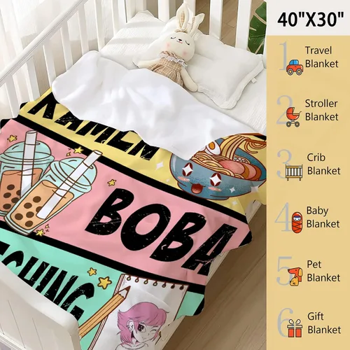 Miniatura 3 de Manta de anime de regalo para niñas, decoración de anime Kawaii para mujeres, manta de franela de dibujo de anime Ramen Boba, cosas para amantes