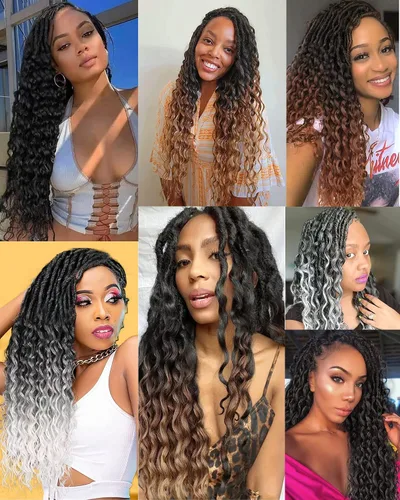 Miniatura 6 de Cabello de Ganchillo Faux Locs de Onda Profunda - 24 Pulgadas 8 Paquetes Pre-Enrollado Negro Natural 112 Hebras Extensiones de Cabello Sintético