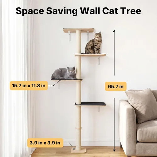 Miniatura 2 de Veehoo Árbol de pared para gatos grandes, escalador de pared para gatos de 66 pulgadas de alto con perchas grandes y alfombra antideslizante