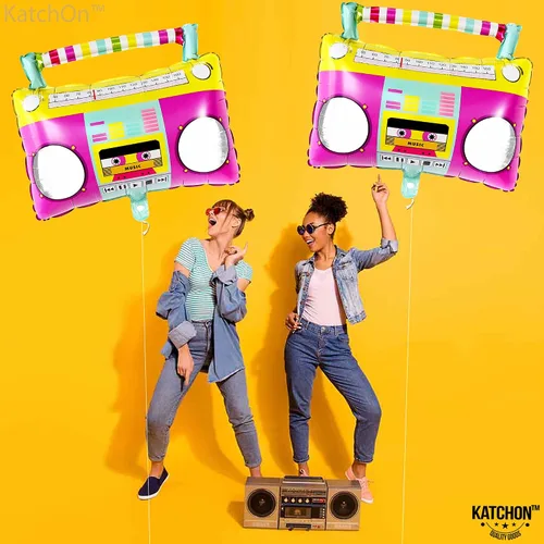 Miniatura 9 de KatchOn, Globos grandes de bola de discoteca plateados, paquete de 8, globos de discoteca de esfera 4D, globos de los años 80, juego de globos