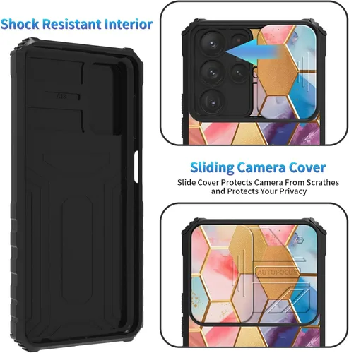 Miniatura 789 de Funda para Samsung Galaxy S22 Ultra 5G, Galaxy S22 Ultra con cubierta de cámara deslizante, funda resistente de doble capa con función atril Black