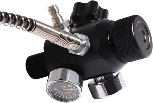Miniatura 6 de TUXING 4500PSI Pcp Tank DIN Válvula Buceo Adaptador de doble calibre con manguera de 20 "tanque Paintball HPA, estación de llenado de aire