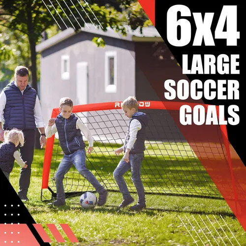 Miniatura 6 de Portería de fútbol infantil de 6 x 4 pies con bolsa de transporte, red de fútbol plegable portátil para entrenamiento de práctica en el patio Rojo