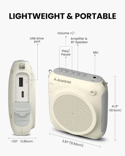 Miniatura 8 de Avantree VoxAmp Lite - Amplificador de voz inalámbrico para profesores y aulas, hablar mientras reproducen audio Bluetooth, altavoz de 15 W
