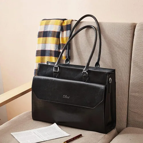 Miniatura 3 de CLUCI Maletín de negocios de cuero de 15.6 pulgadas para mujeres con 2 compartimentos con cremallera bolsa para portátil Oil Wax Leather, Cera