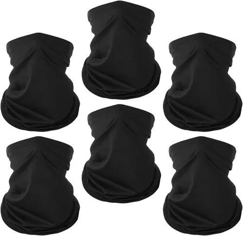Paquete de 6 mascarillas faciales transpirables, protección UV de verano, polaina de cuello refrescante, ropa facial Negro