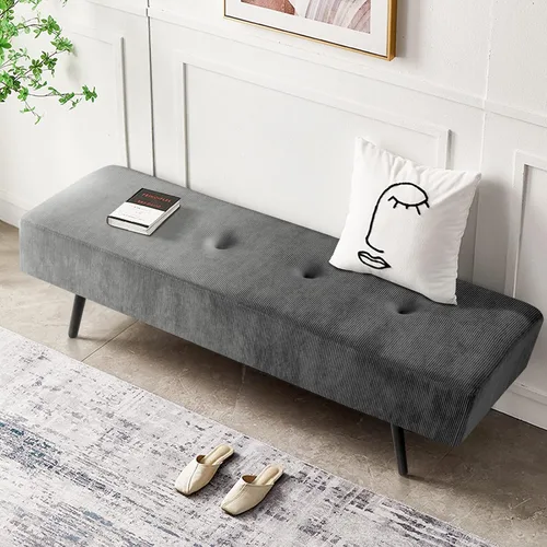 Miniatura 5 de Comfy to go Banco de Entrada – Banco Gris para Dormitorio, Otomana Moderna al Pie de la Cama, Bancos Acolchados de Pana para Sala de Estar
