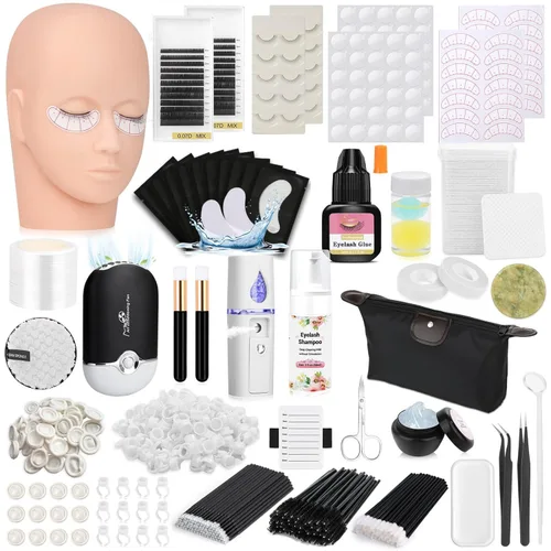 Miniatura 8 de Kit de extensión de pestañas Tetutor para principiantes, kit profesional de práctica de extensión de pestañas con todo incluido, cabeza de maniquí